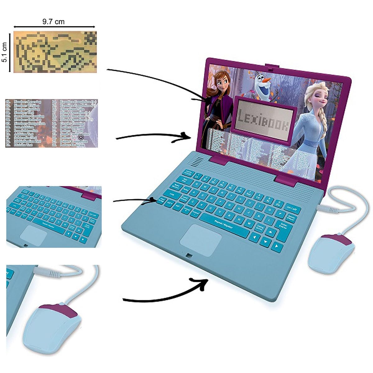 LEXiBOOK Disney Frozen 2 child using laptop - bilingual activities support language learning