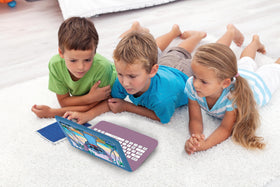 Lexibook Disney Stitch laptop kid using view demonstrates compact travel-friendly design
