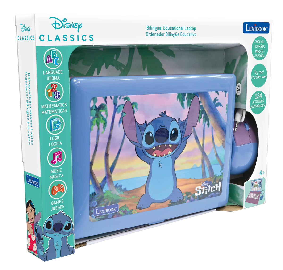 Lexibook Disney Stitch open screen highlights immersive bilingual activities