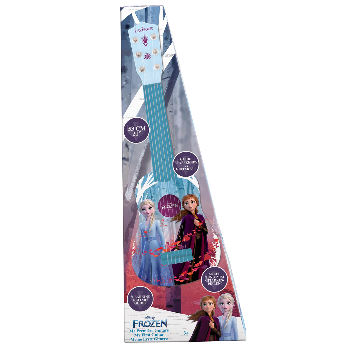 LEXiBOOK Frozen first guitar blue child holding, encourages curiosity and musical exploration.