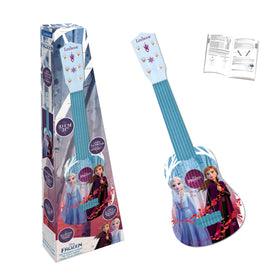 LEXiBOOK Frozen first guitar blue front view, ideal for small hands and beginners.
