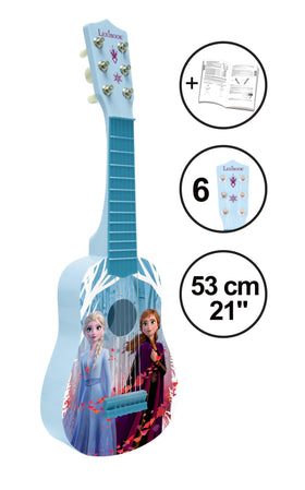 LEXiBOOK Frozen first guitar blue side view, lightweight design for easy handling.