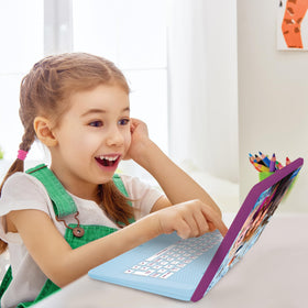 Lexibook Frozen laptop animations captivate kids during English and Spanish activities.