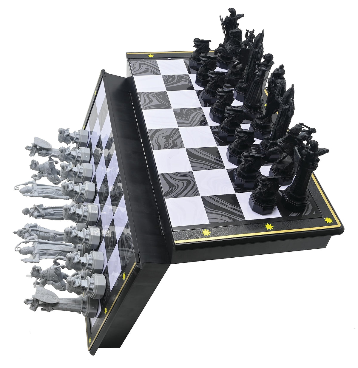 Lexibook Harry Potter chess board magnets secure pieces during play.