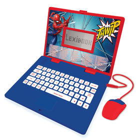 LEXiBOOK Spider-Man laptop front view promotes bilingual learning through engaging activities.