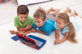 LEXiBOOK Spider-Man laptop kid using shows portable design for on-the-go learning.