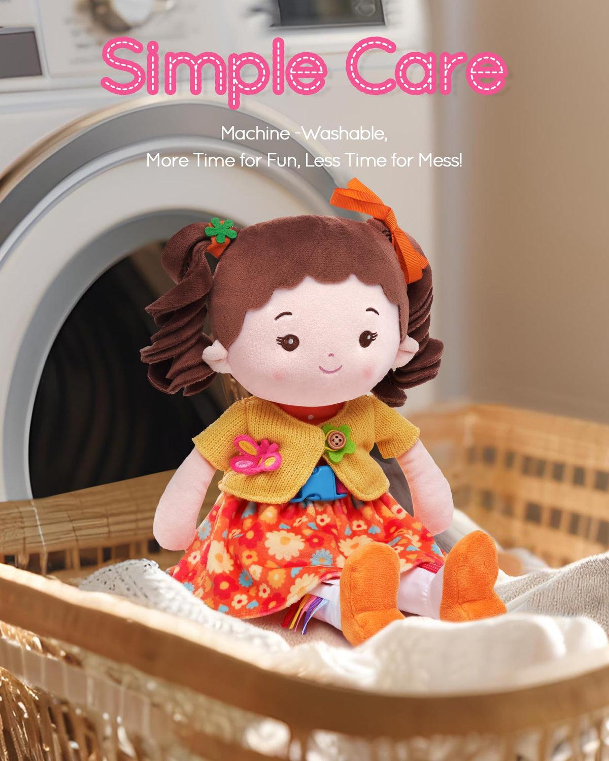 LeyaDoll Busy Doll bow feature sparks imaginative dressing role-play.
