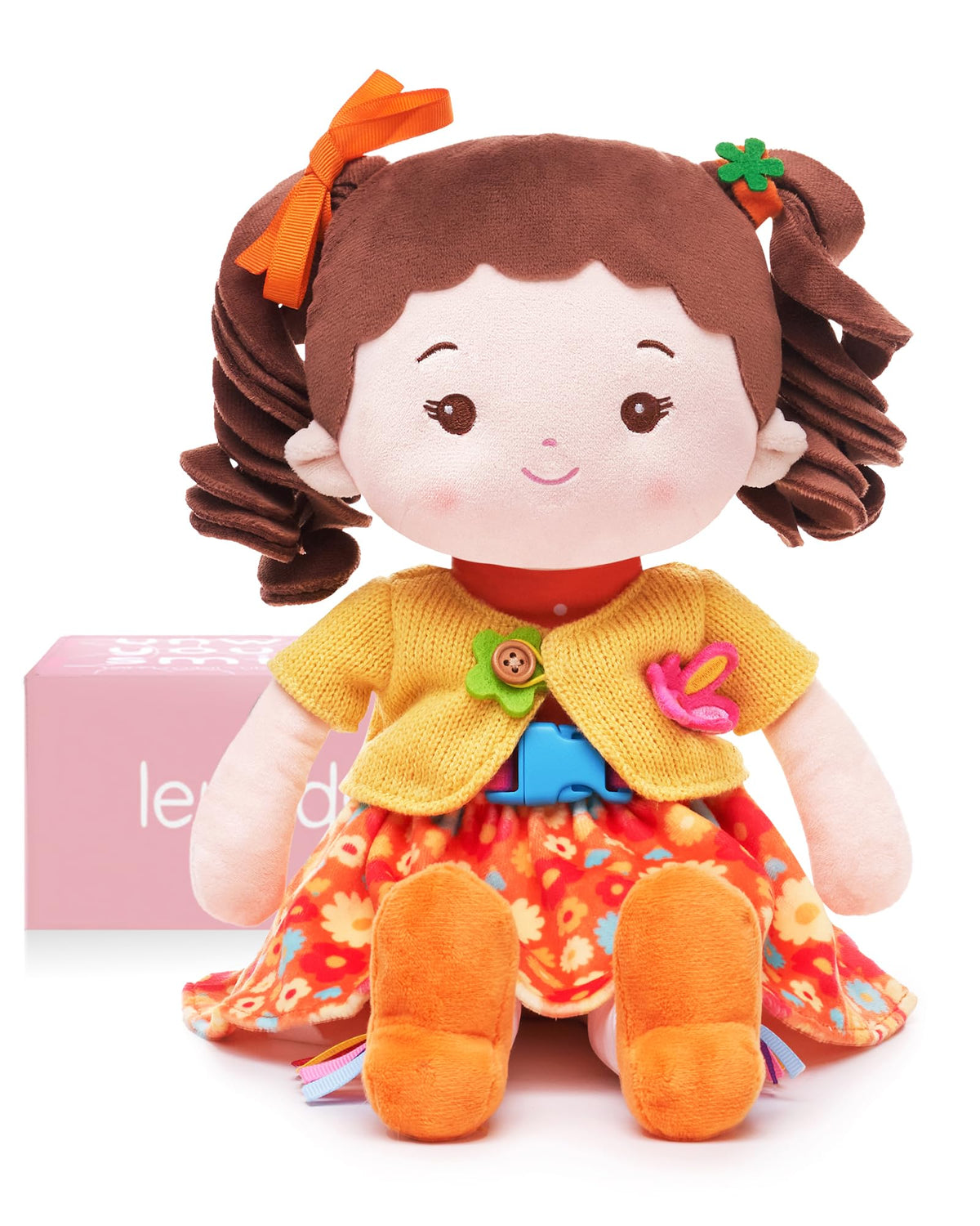LeyaDoll Busy Doll zipper close-up for independent dressing practice.
