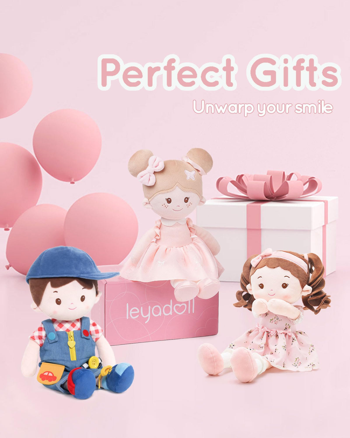 LeyaDoll plush doll with button-overalls for imaginative storytelling and comfort.
