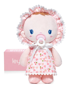 LeyaDoll soft 9-inch baby doll in cherry fabric for gentle play.