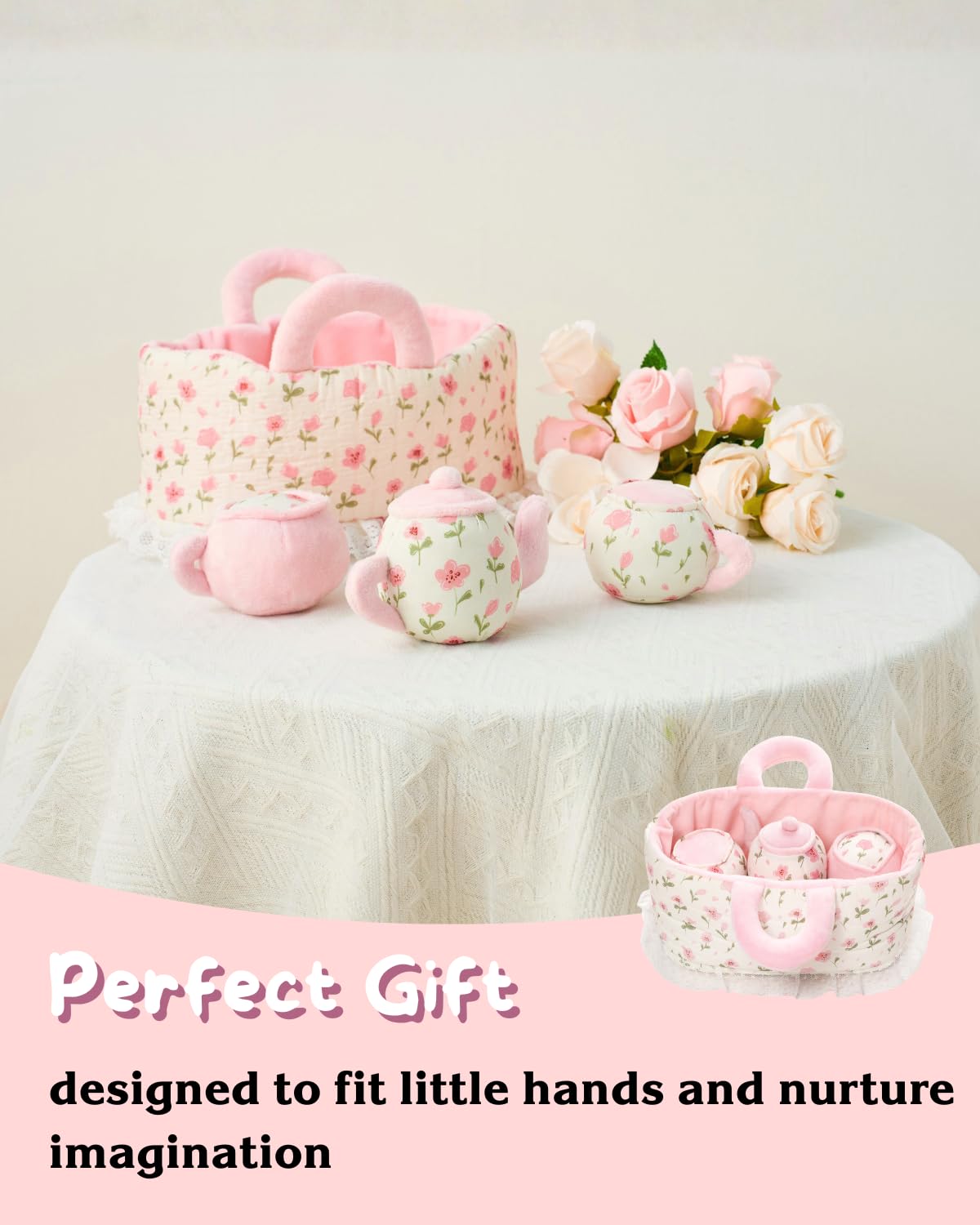 LeyaDoll soft plush tea set is machine washable and durable.