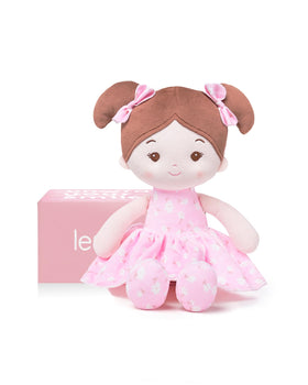 LeyaDoll FloraBelle pink doll face close-up for gentle snuggles.