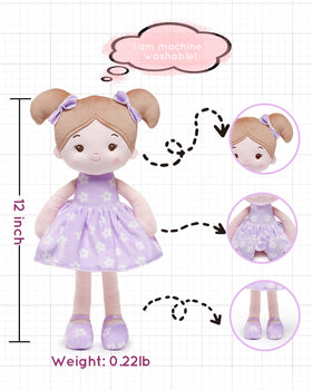 Close-up of LeyaDoll FloraBelle Purple soft fabric for comforting snuggles and lasting softness.