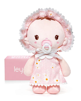 LeyaDoll soft baby doll 9-inch with daisy design, comforting first friend.