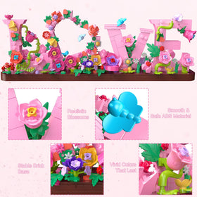 Leyic Love Heart Floral Building Kit on desk display enhances home or office.