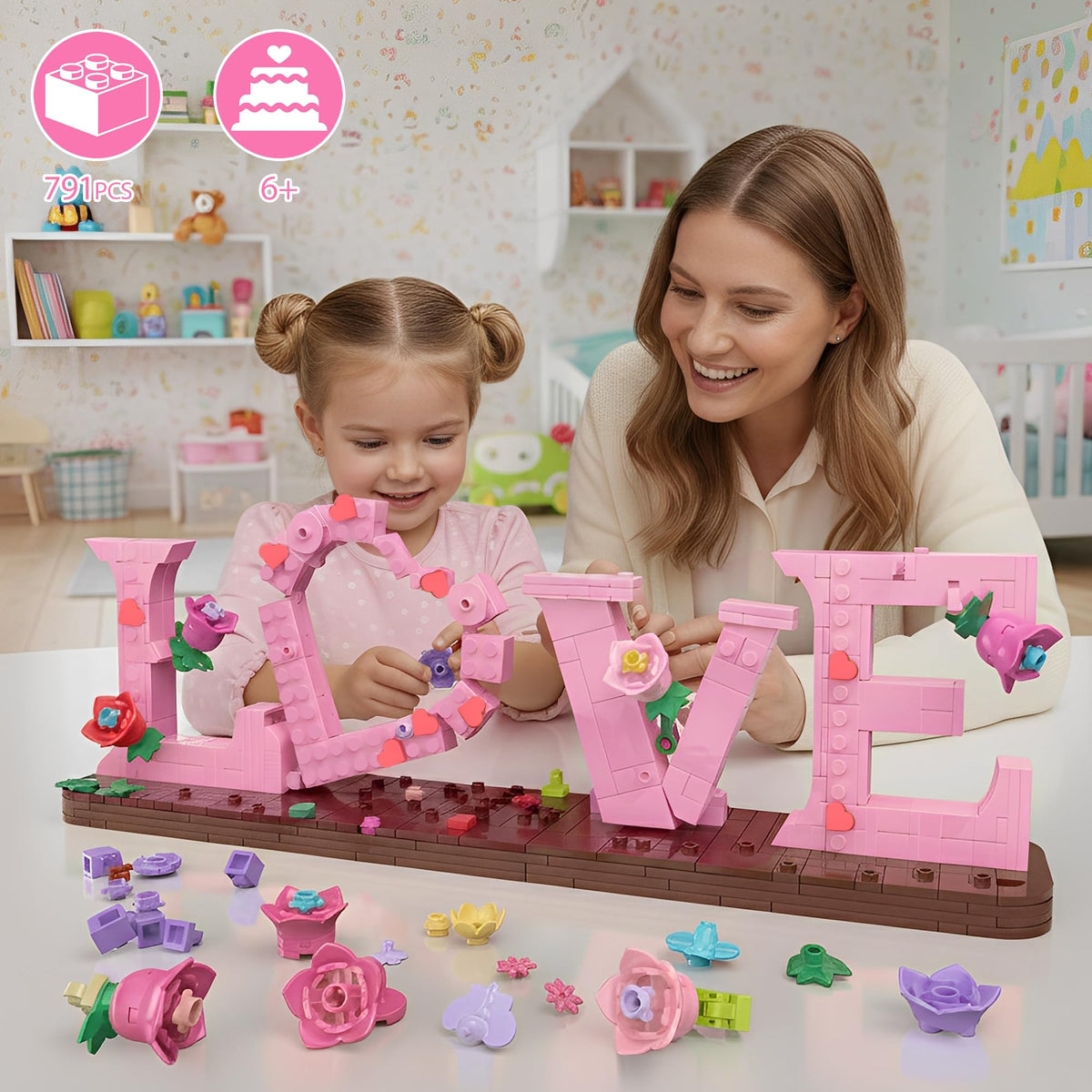 Leyic Love Heart Floral Building Kit gift-ready packaging suitable for holidays.