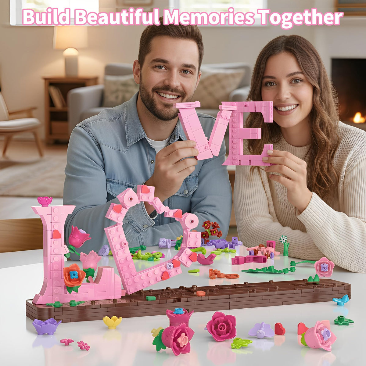 Leyic Love Heart Floral Building Kit roses and vines highlight floral artistry.