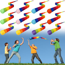Leyndo 12-pack rainbow-tail throw and catch balls for family play.
