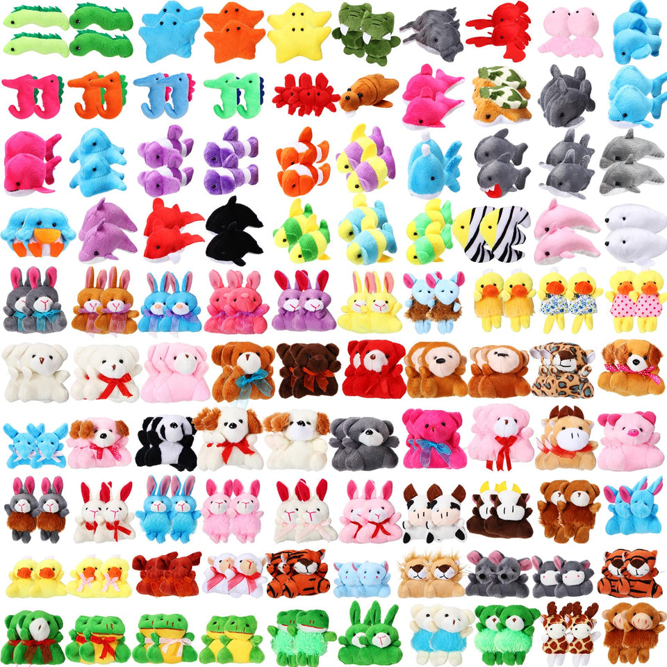 Leyndo mini stuffed animals with hanging ropes ready as classroom party favors.