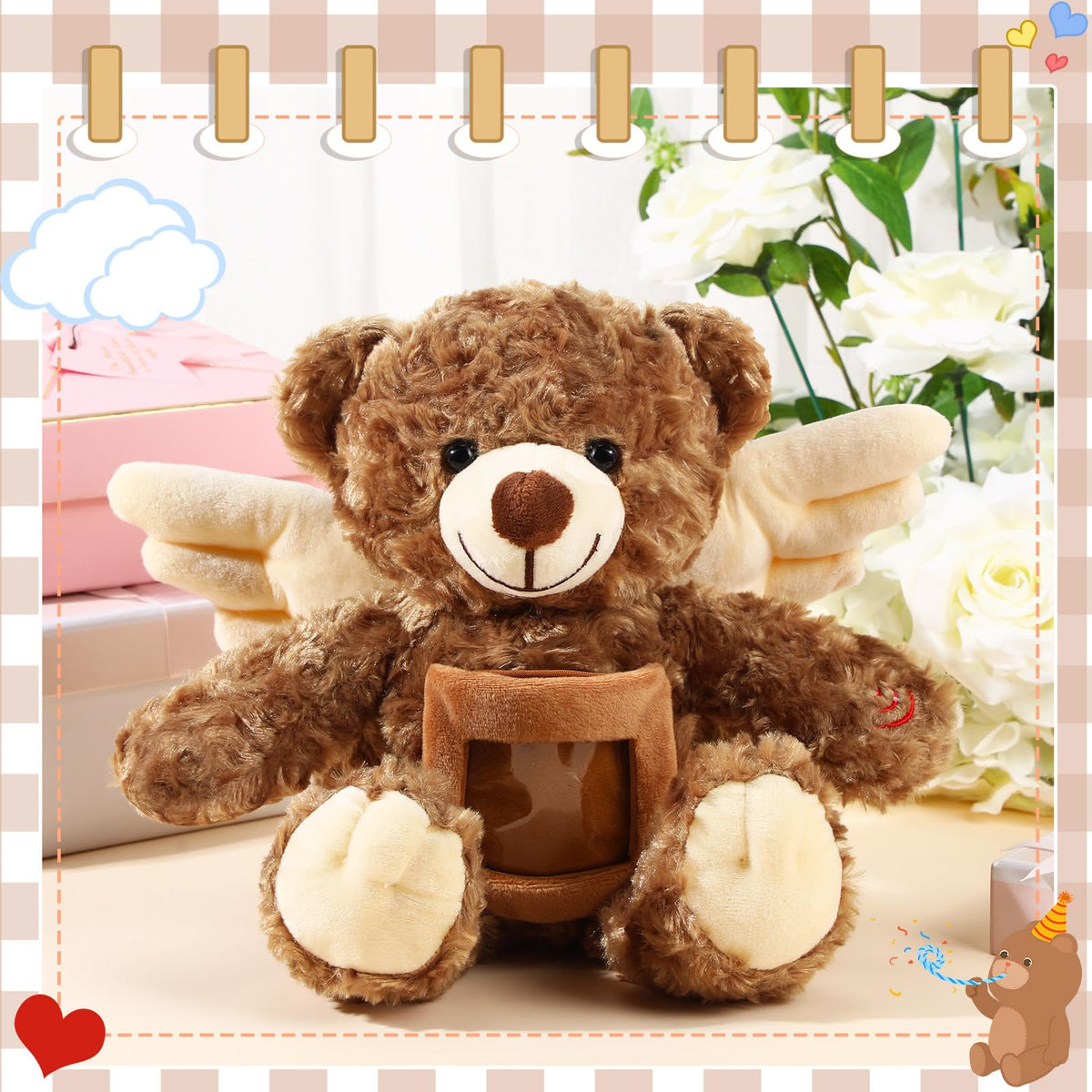 Leyndo angel bear photo frame holds a photo or note for memories