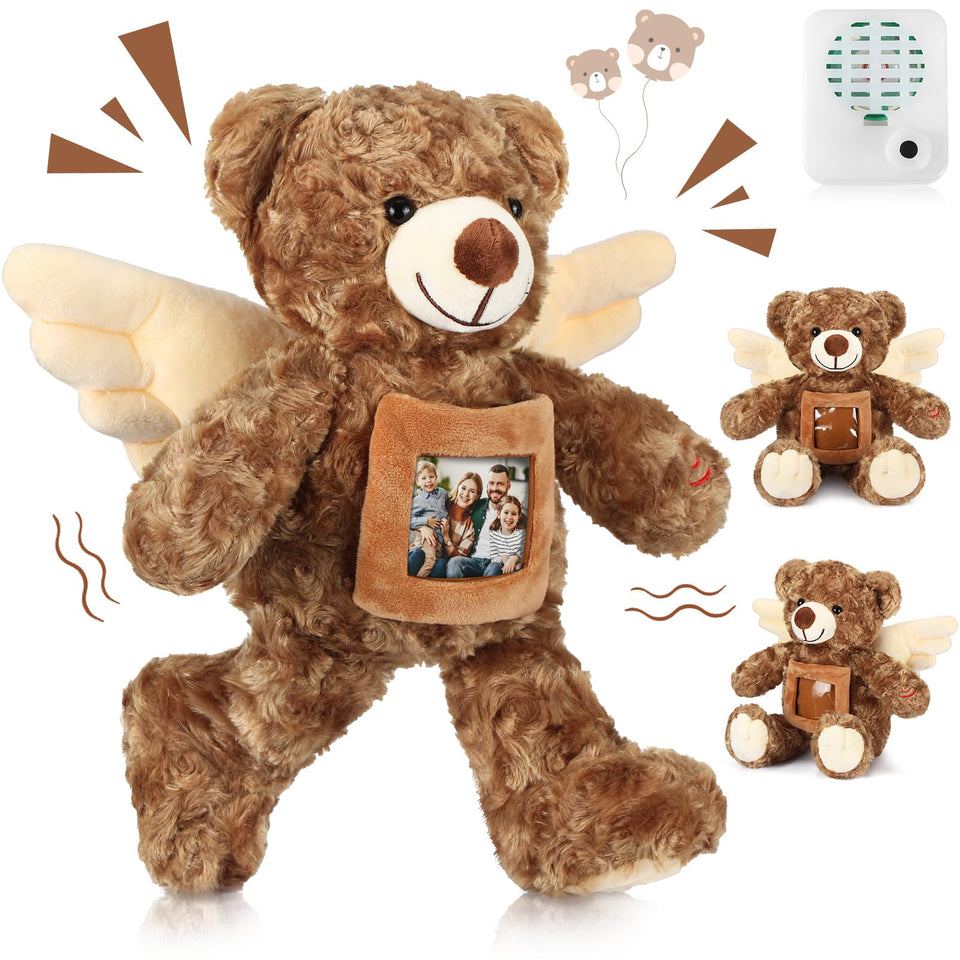 Leyndo angel bear with recorder stand offers a soft keepsake with a personalized message