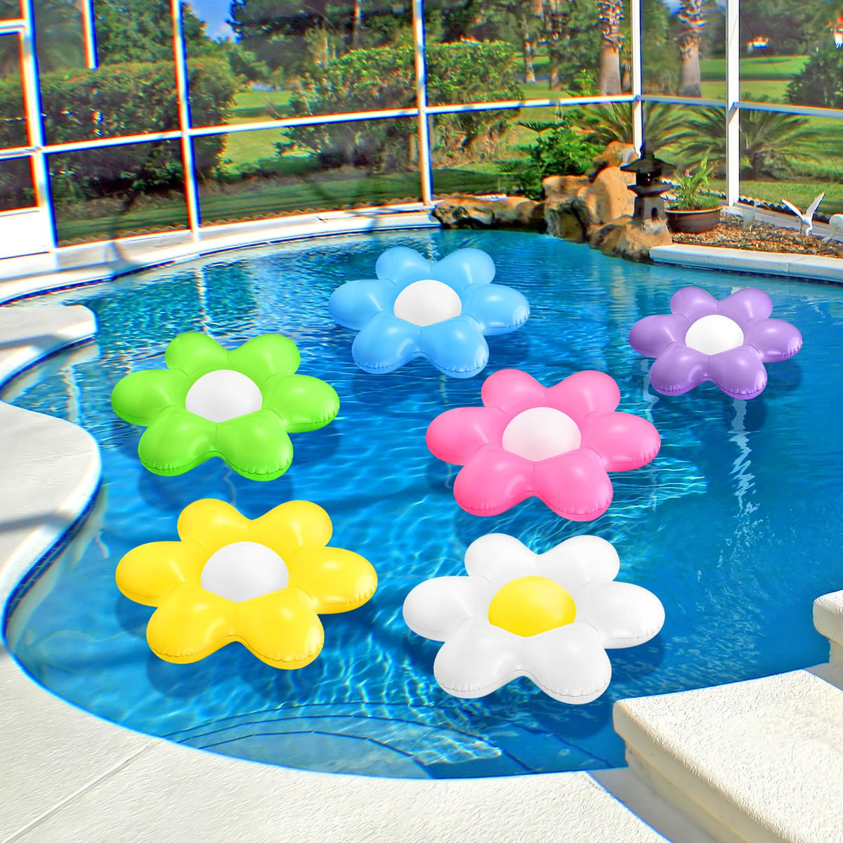 Leyndo Hoteam daisies inflate in seconds for quick pool party setup