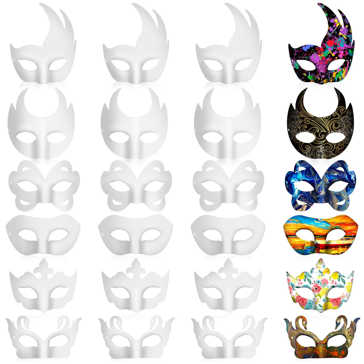 Leyndo paper mache half-face white mask for DIY cosplay and vibrant party looks.