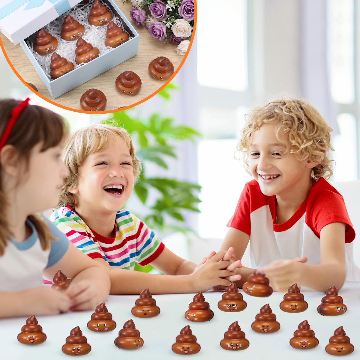 Leyndo poop stress ball party favors, perfect for birthdays and events.