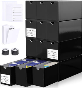 Leyzan 12-drawer card storage box front view, ample room for sleeved cards