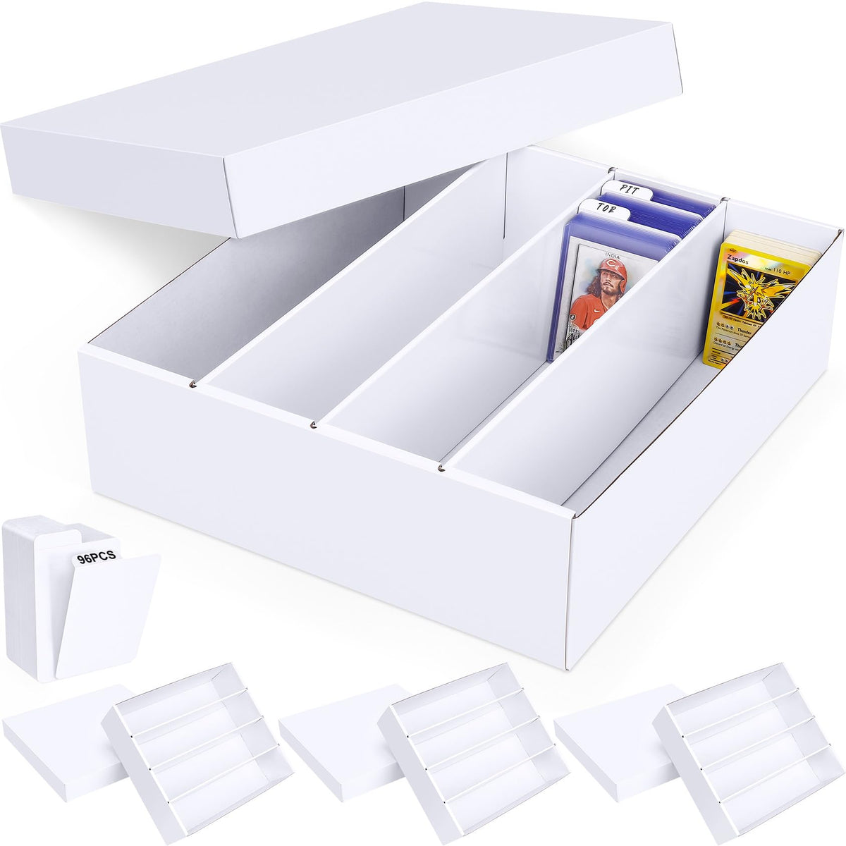 Leyzan 4-pack card storage box front view showing ample capacity for trading cards.