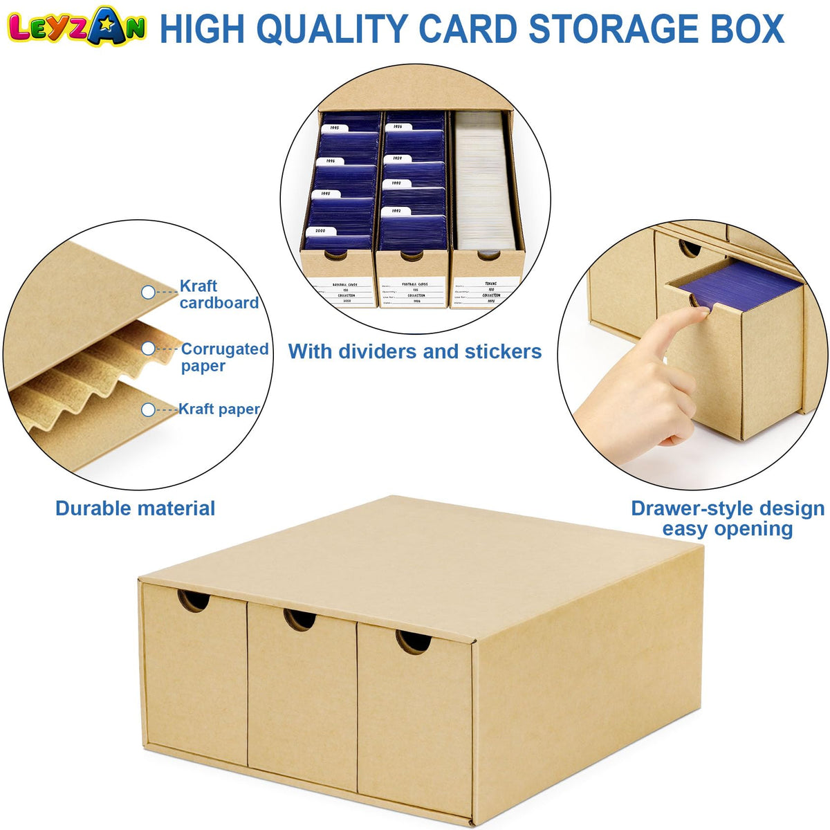 Leyzan Card Storage Box features side lock and smooth bottom for stability.