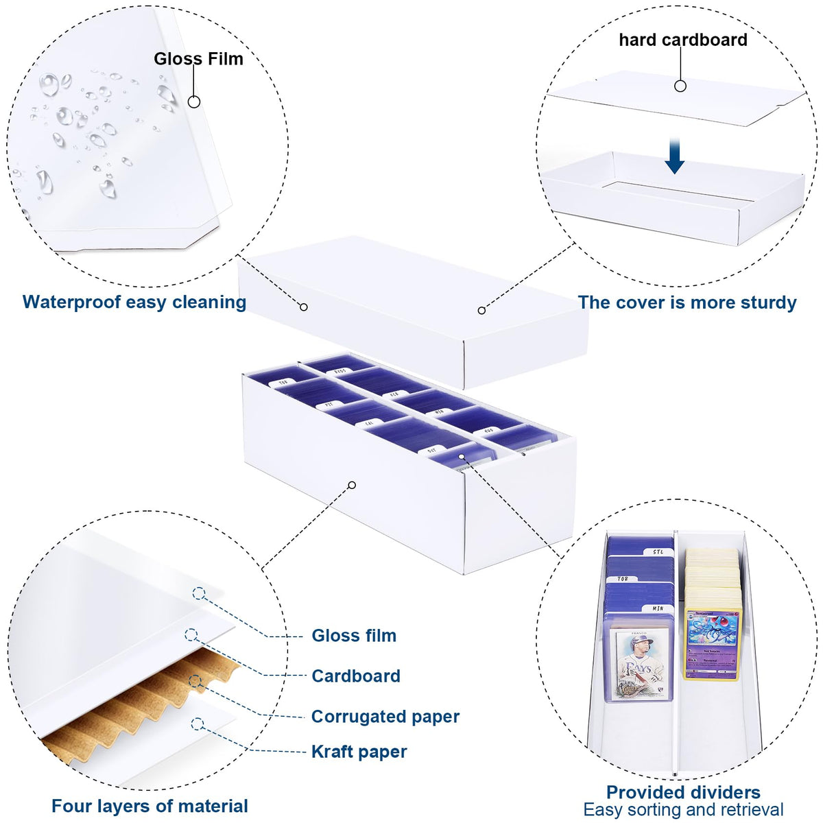 Leyzan durable laminated cardboard construction resists wear while shelving your card collection.