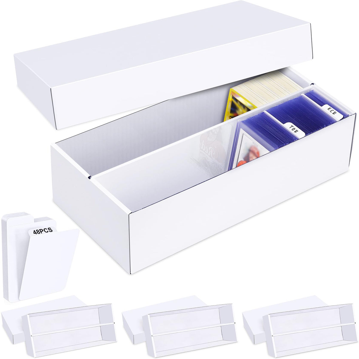 Leyzan trading card storage box 4-pack front view highlighting bulk card capacity for collections.