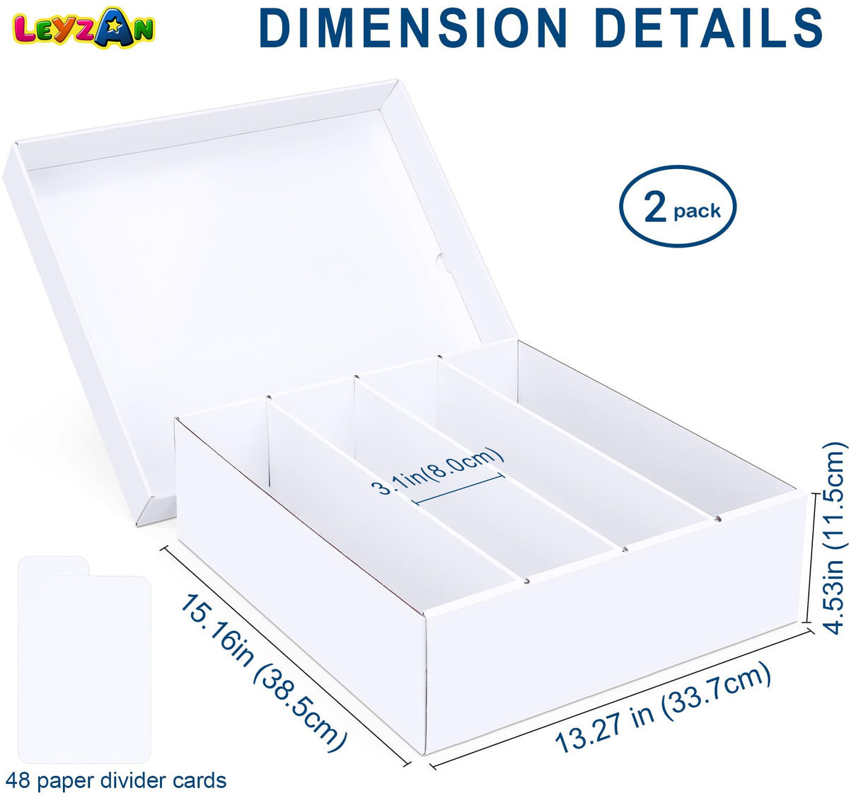 Leyzan storage box opened with dividers demonstrates easy organization for sports and TCG cards