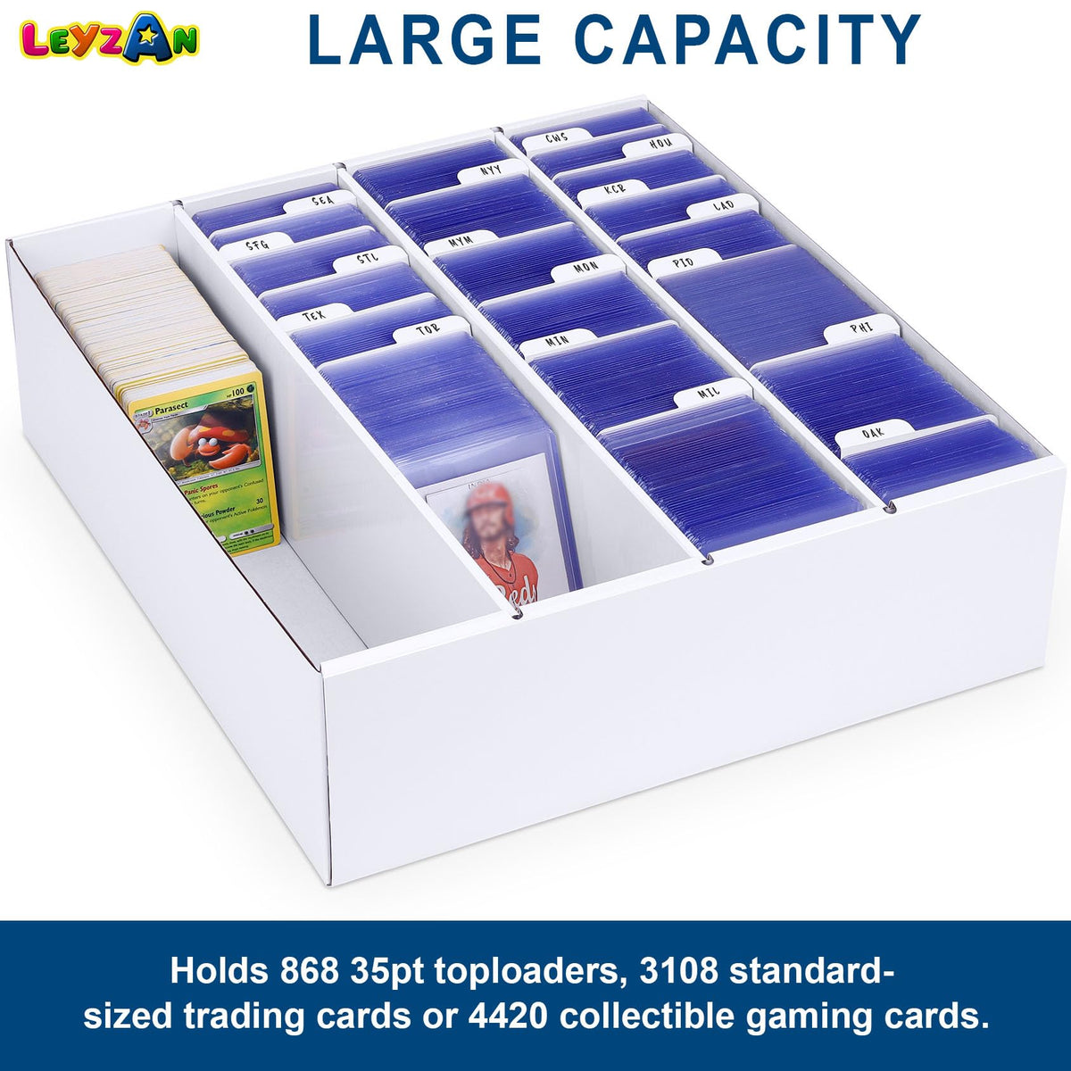 Leyzan storage box with writable divider tabs helps sort cards efficiently