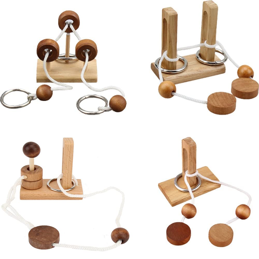 LFLQ brain teaser puzzle wooden threading close-up for focus and problem solving