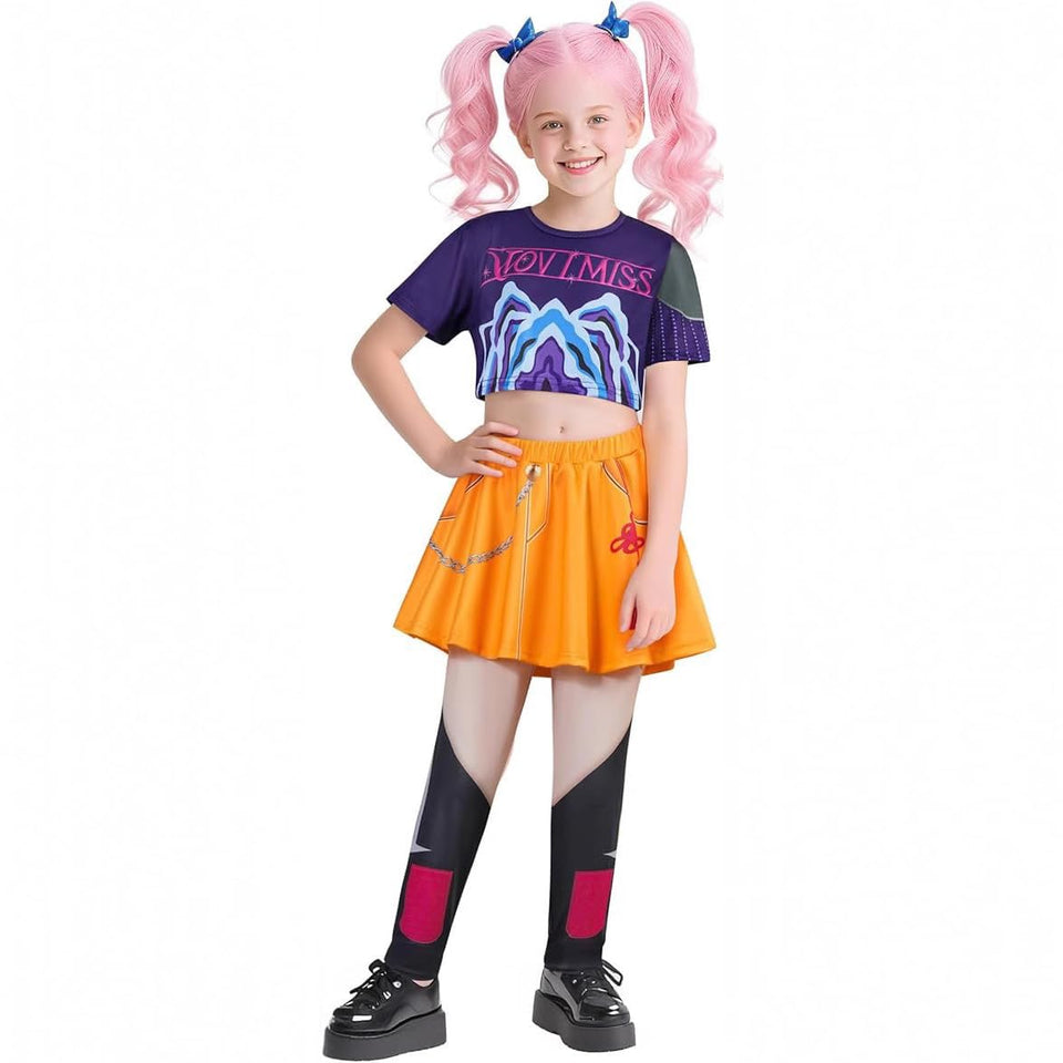 Lgandpg Mira costume: front view of T-shirt and pants with vivid prints for cosplay fun