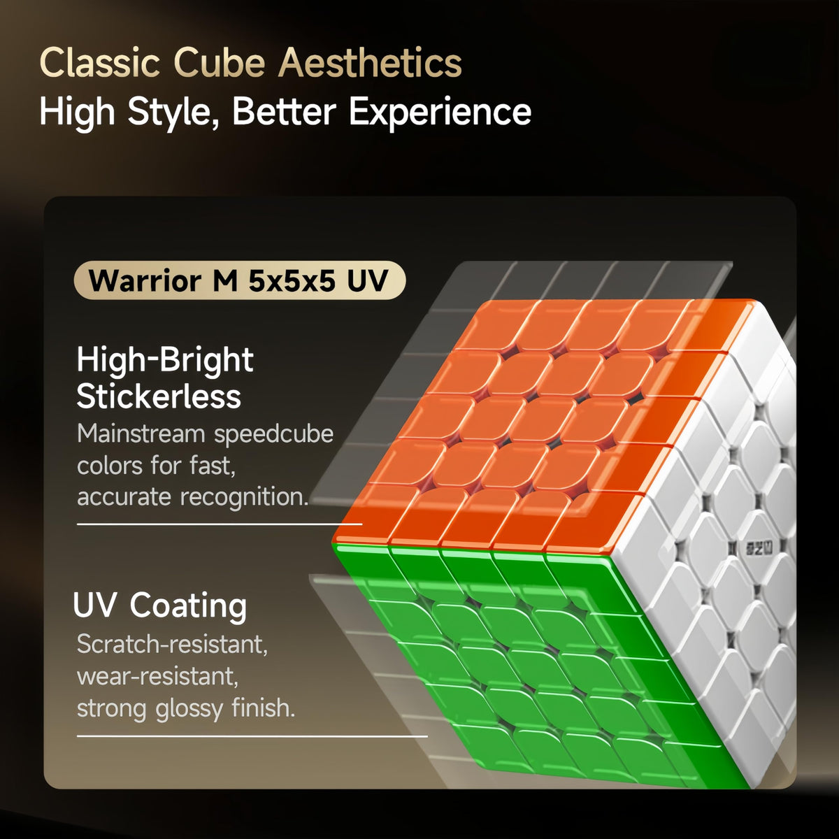 LiangCuber QY Toys 5x5 UV coating resists scratches and wear.