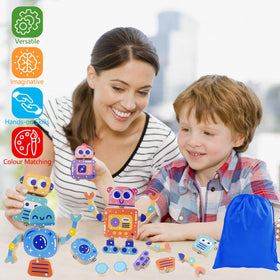 Liangding colorfully painted robot heads enhance mix-and-match creativity.