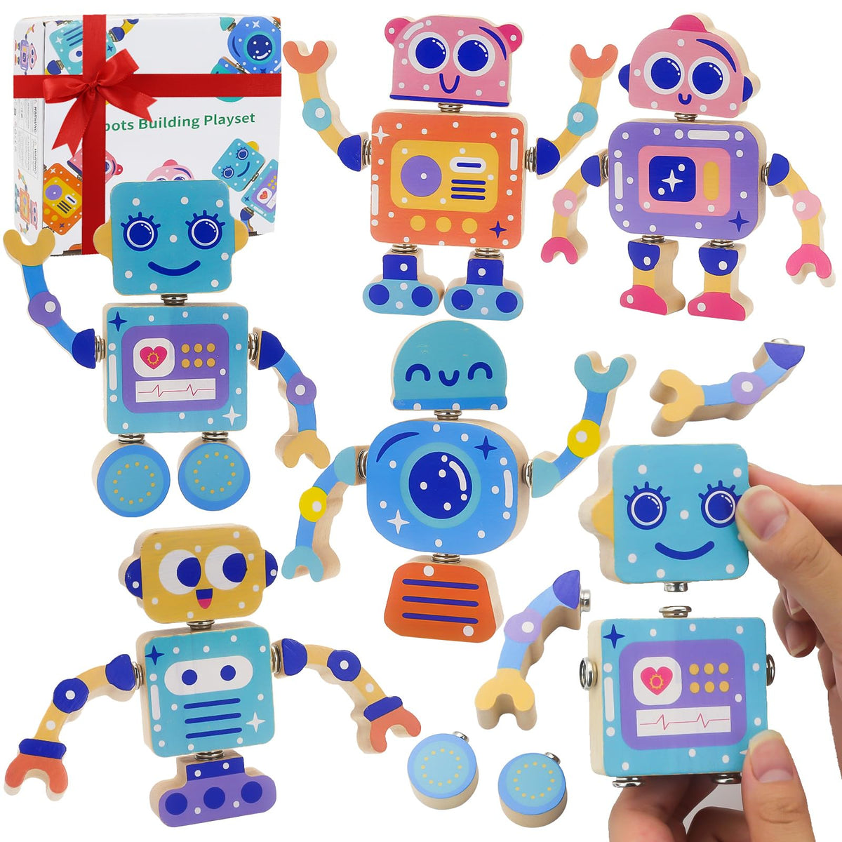 Liangding Robots wooden snap-together parts promote imaginative play and fine motor development.