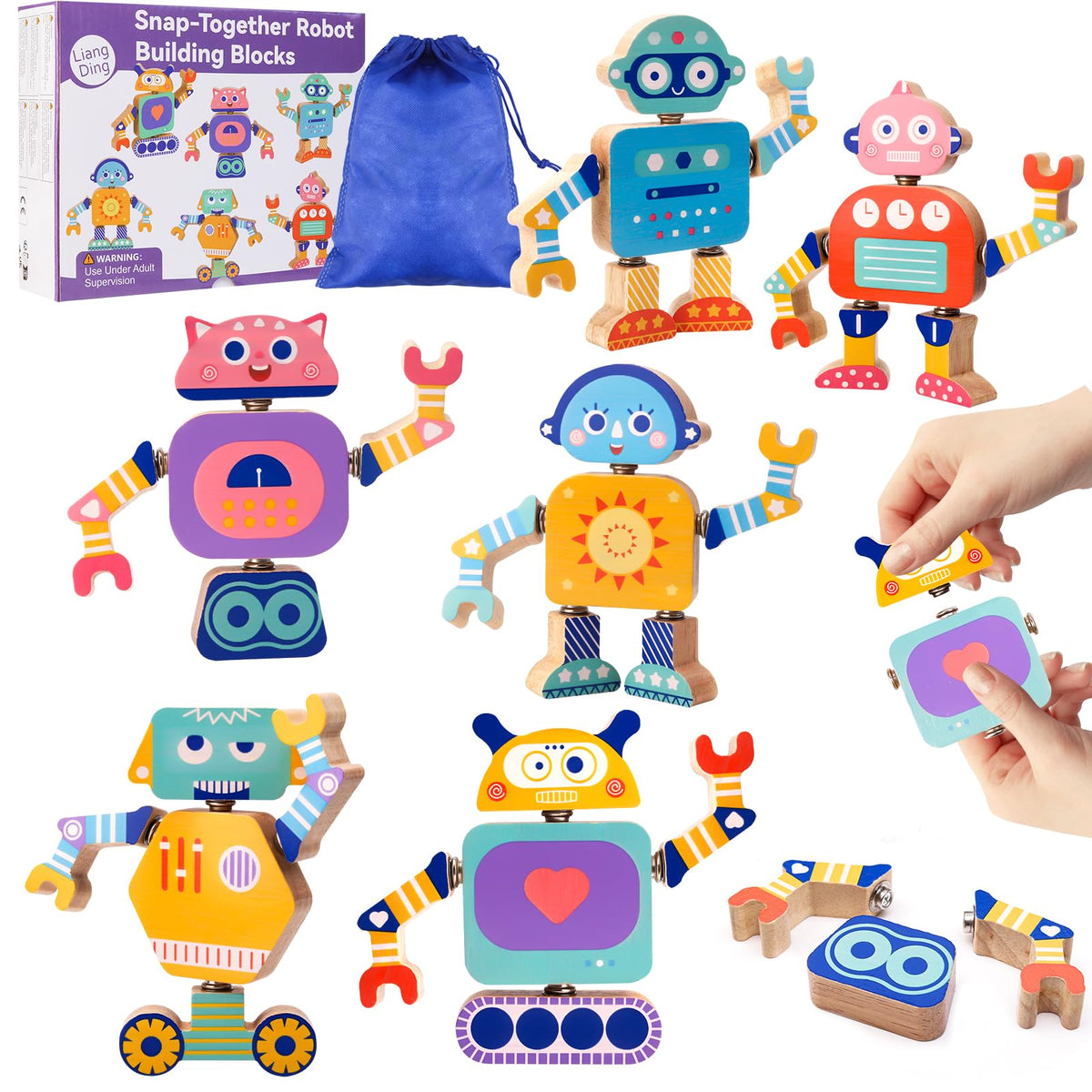 Liangding wooden robot building set pieces spark imaginative hands-on play
