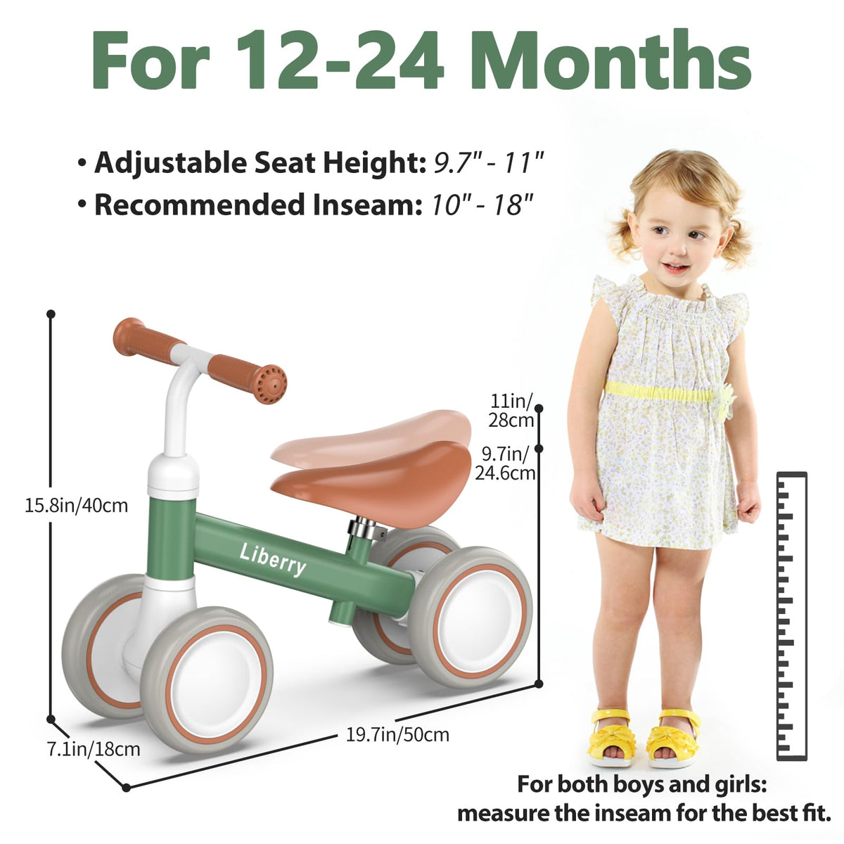 Liberry baby balance bike PU seat adjustable to grow with your child.