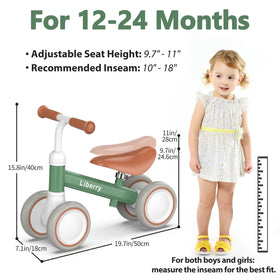 Liberry baby balance bike PU seat adjustable to grow with your child.