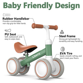 Liberry balance bike EVA tires offer quiet, smooth rides.