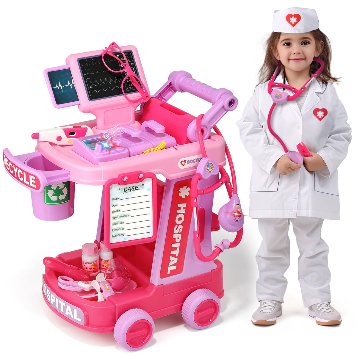 Liberry Doctor Cart Push: durable wheels support smooth pretend play.