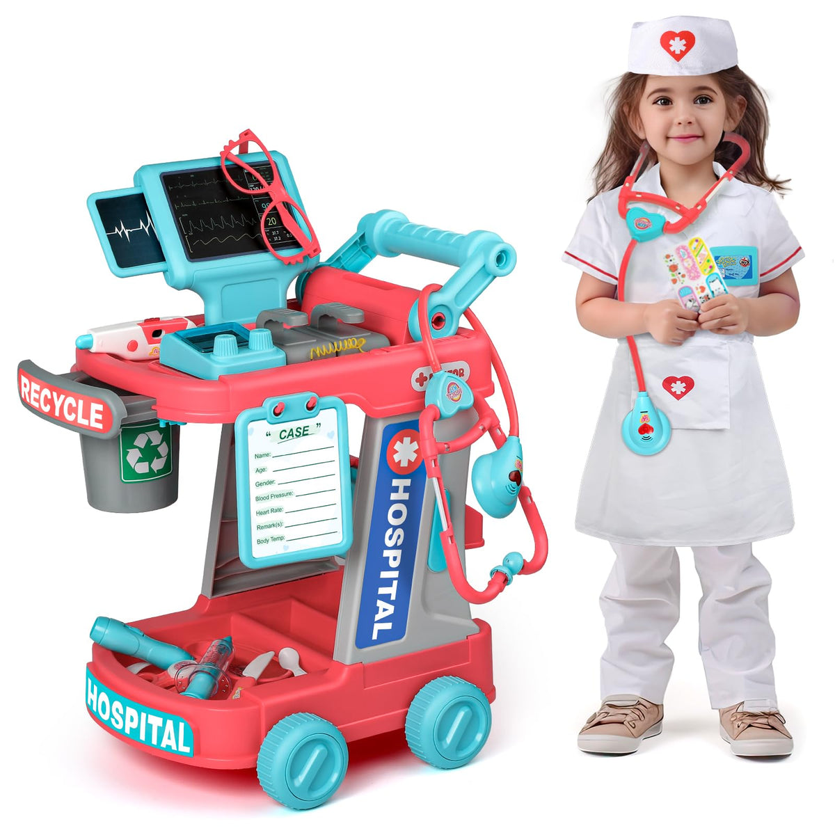 Liberry Doctor Kit cart front view encourages imaginative role-play and storytelling