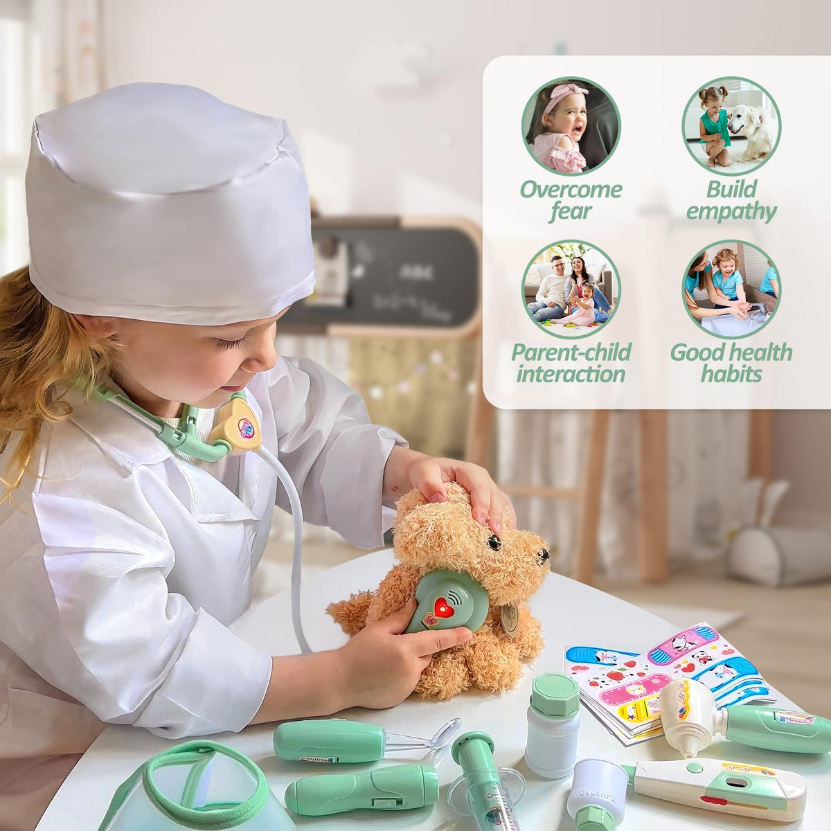 Liberry medical bag keeps tools organized for play.