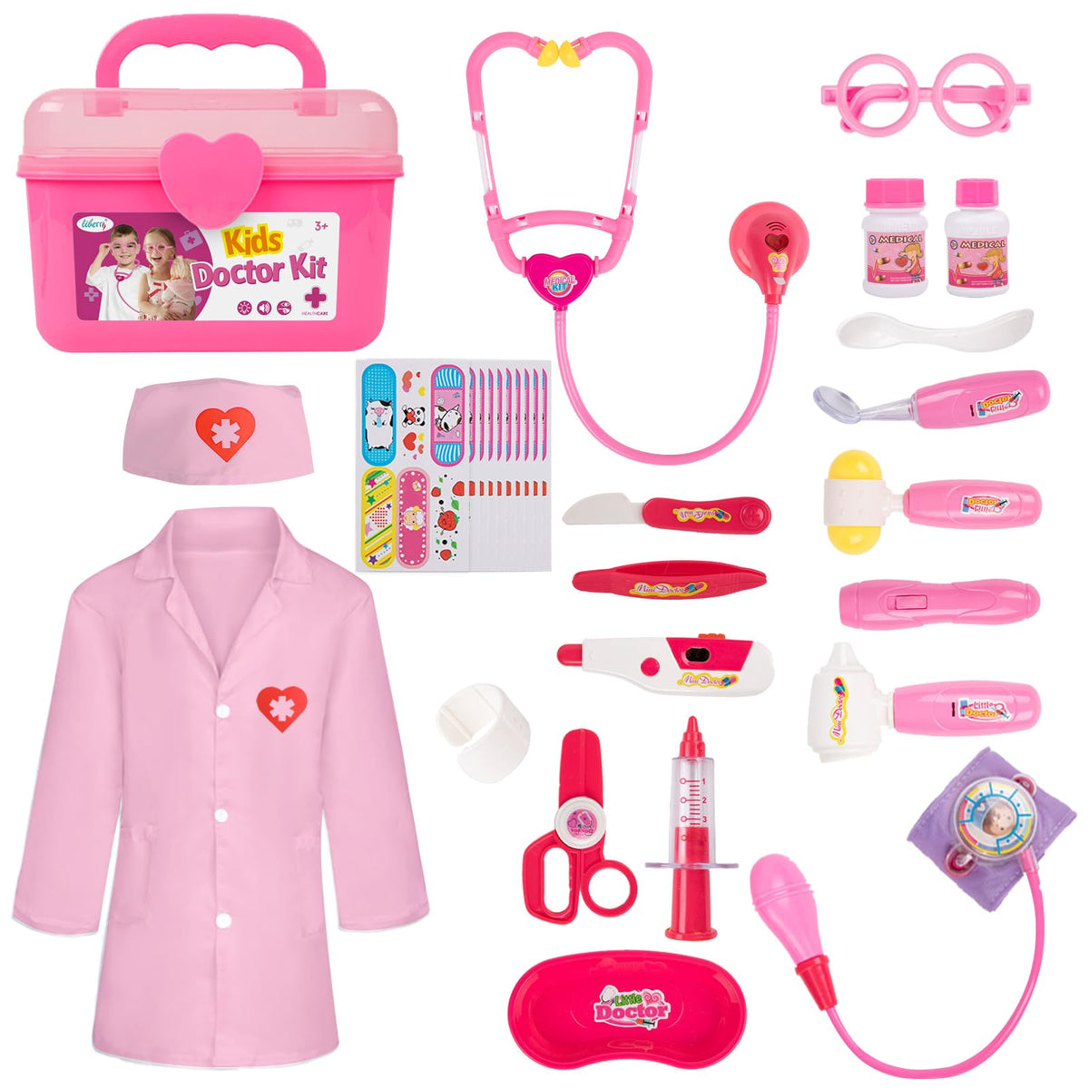 Liberry Doctor Kit pink case ready for pretend play and easy cleanup
