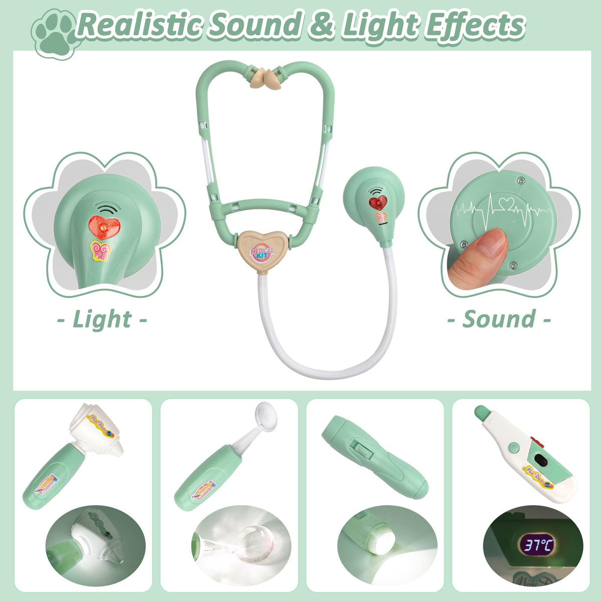 Liberry stethoscope with heartbeat sound for immersive pretend diagnoses.