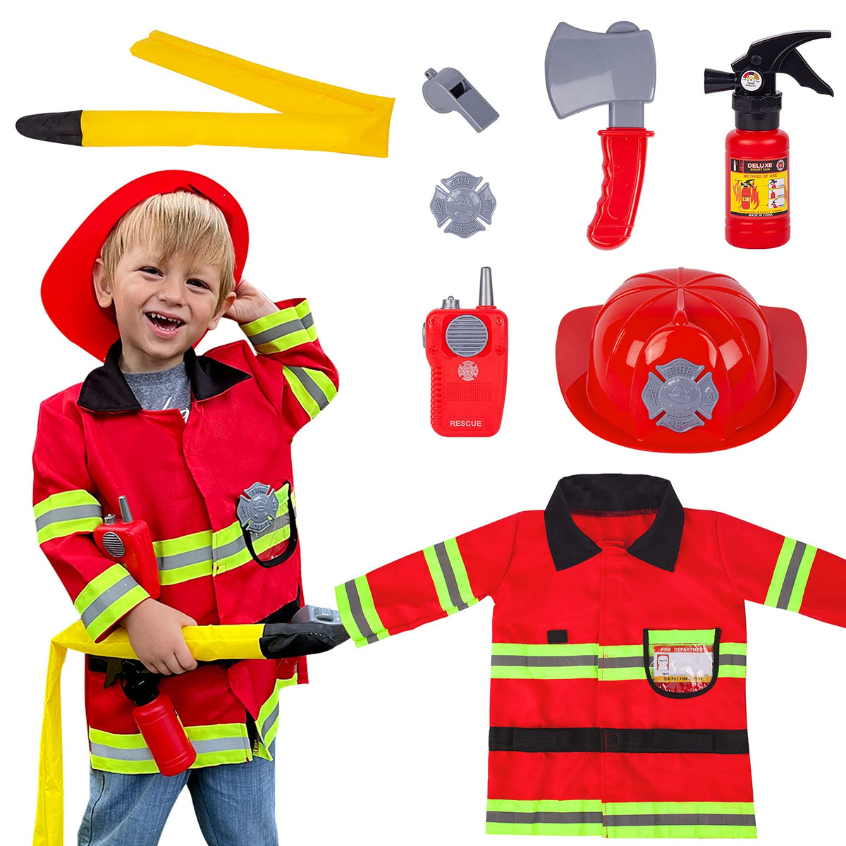 Liberry Fireman coat and helmet for kids, safe, durable play gear for imaginative costume moments.